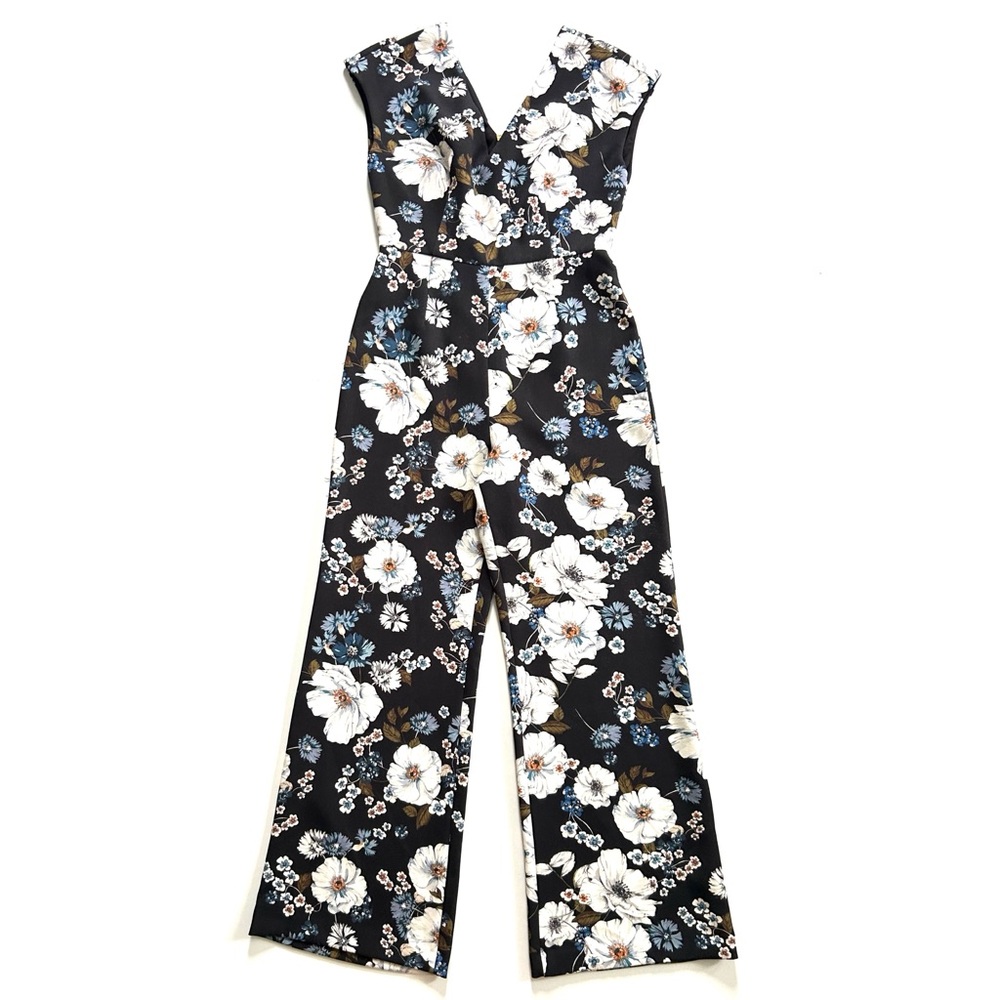 Gianni Bini Navy Blue Floral Printed Harper Knit V-Neck Jumpsuit - Picture 3 of 9
